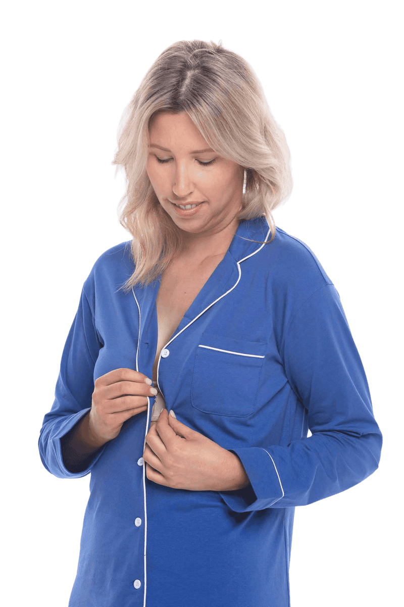 Parker Breastfeeding Nightshirt Blue Mama Clothing