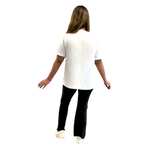 Mum Wearing Mama Clothing Breastfeeding White Relaxed Fit Cotton Tshirt Showing Lift Up Access Sizes 6 - 26