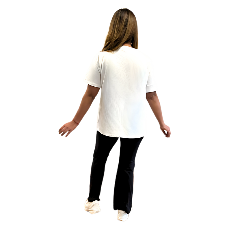 Mum Wearing Mama Clothing Breastfeeding White Relaxed Fit Cotton Tshirt Showing Lift Up Access Sizes 6 - 26