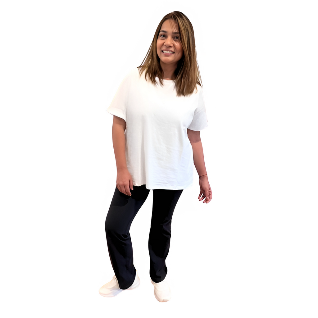 Front Shot of Mum Wearing Mama Clothing Breastfeeding White Relaxed Fit Cotton Tshirt Sizes 6 - 26