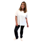 Front Shot of Mum Wearing Mama Clothing Breastfeeding White Relaxed Fit Cotton Tshirt Sizes 6 - 26