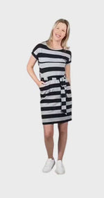 QUINN BREASTFEEDING DRESS BLACK & GREY STRIPE