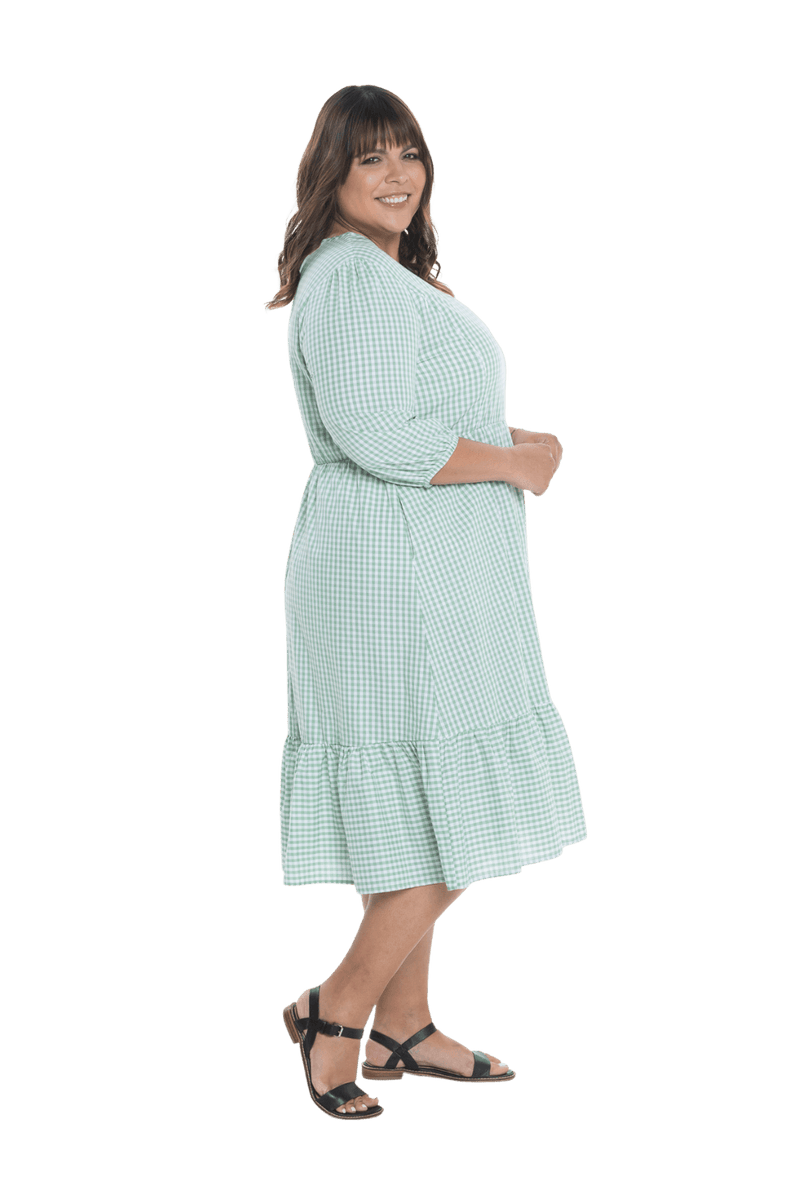 DOROTHY BREASTFEEDING DRESS GREEN GINGHAM - FINAL SALE Mama Clothing DOROTHY BREASTFEEDING DRESS GREEN GINGHAM - FINAL SALE Mama Clothing