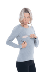 Model showing breastfeeding access, invisible, double sided horizontal zips running across the bust. Cindy available in sizes 6-26