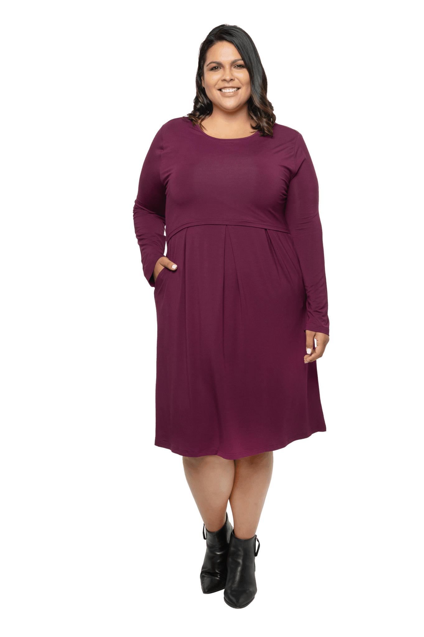 Robyn Long Sleeve Breastfeeding Dress Burgundy Sizes 6 26